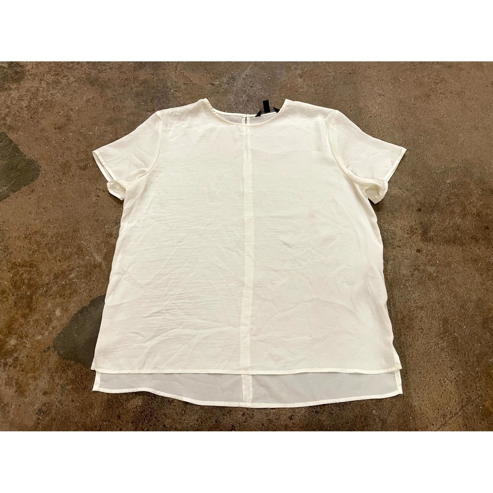 Banana Republic‎ Blouse Top Womens Medium Beige High Low Hem Side Slits Back Zip